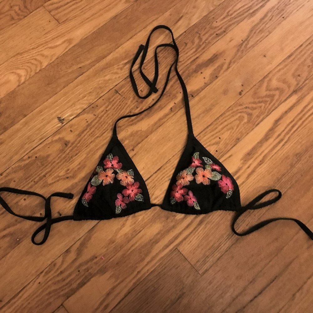 Express Swimwear Black Triangle String Bikini Top